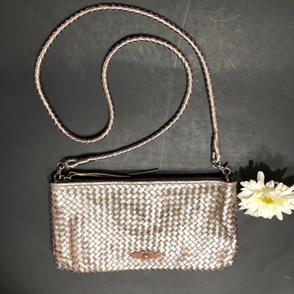 Elliott Lucca Leather Metallic Weave Purse
